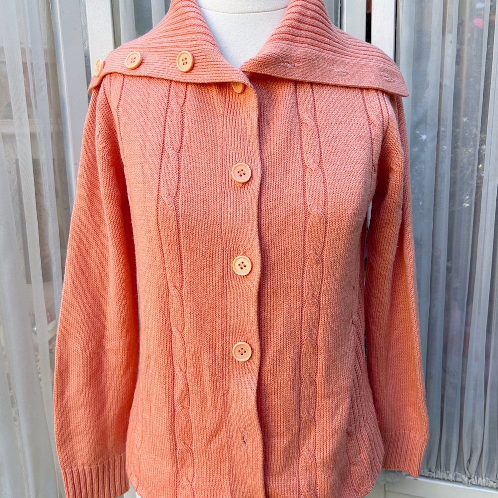 Vintage K Mart Women's Peach Button Up Sweater Cardigan Knit Acrylic Small